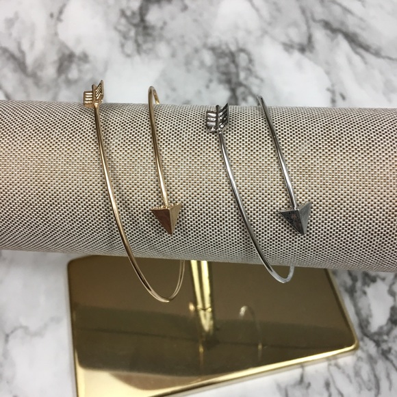 Open Arrow Gold Silver Metal Cuff Bangle Bracelet - Picture 2 of 7